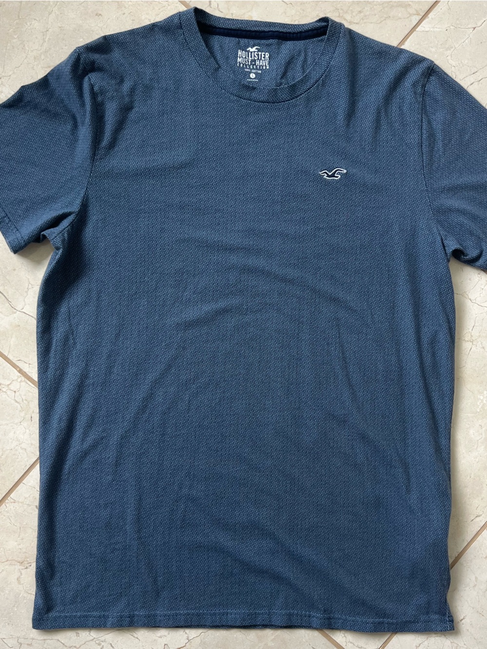 Hollister 100% Cotton Must Have Collection Blue Textured Crewneck Tee Mens Large